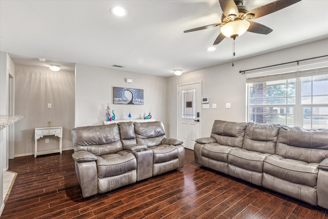 2124 Franks St, Fort Worth, TX 76177 - living room featuring wood finished floors, ceiling fan, and recessed lighting