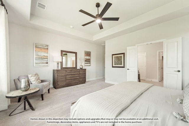 2301 Christopher Rd, Mansfield, TX 76063 - bedroom featuring a raised ceiling, light colored carpet, and ceiling fan