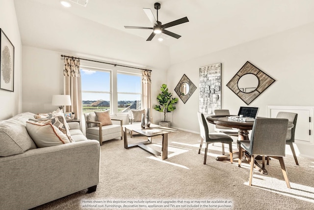 2301 Christopher Rd, Mansfield, TX 76063 - living area with carpet flooring, ceiling fan, and vaulted ceiling