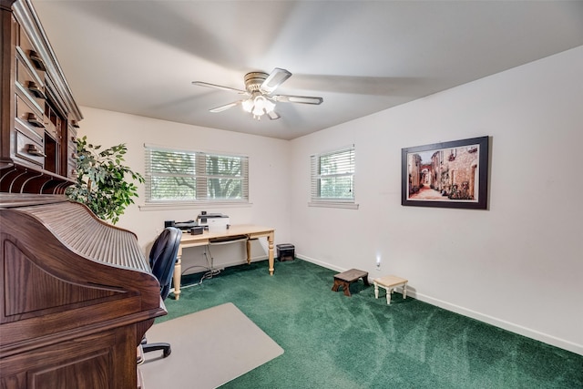 1719 W Day St, Denison, TX 75020 - home office featuring a ceiling fan and dark colored carpet