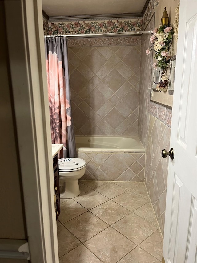 5505 Miami Dr, Rowlett, TX 75088 - full bath featuring tile patterned floors, tiled shower / bath, vanity, and crown molding