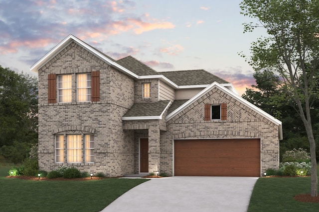 1108 Birchwood Dr, Crowley, TX 76036 - view of front facade featuring concrete driveway, brick siding, a front yard, an attached garage, and roof with shingles