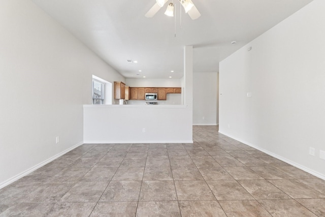 5901 Ozark Dr, Fort Worth, TX 76131 - unfurnished living room featuring ceiling fan, recessed lighting, and light tile patterned floors