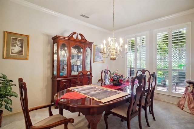 2031 Deepwood St, Mesquite, TX 75181 - dining area with light carpet, a chandelier, healthy amount of natural light, and ornamental molding