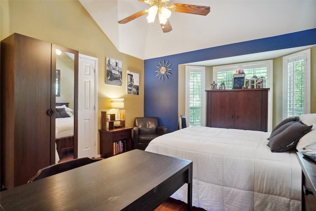 2031 Deepwood St, Mesquite, TX 75181 - bedroom with multiple windows, lofted ceiling, and ceiling fan