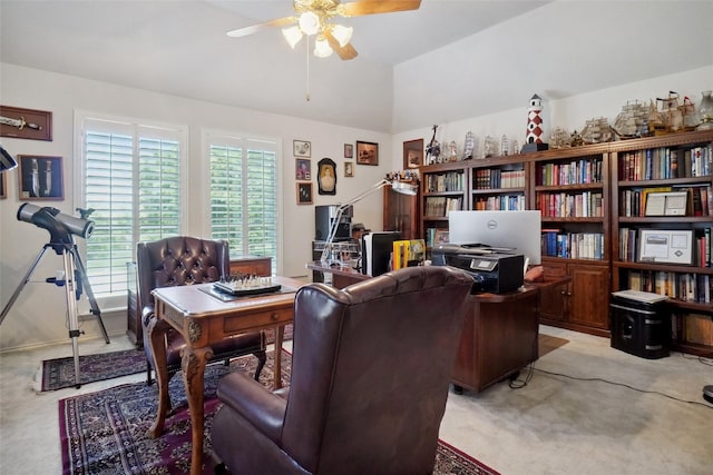 2031 Deepwood St, Mesquite, TX 75181 - office with light colored carpet, a ceiling fan, and vaulted ceiling