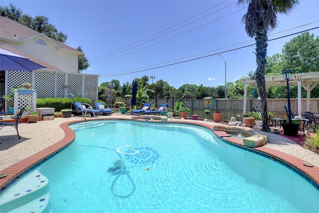 2031 Deepwood St, Mesquite, TX 75181 - view of swimming pool featuring a fenced backyard, a pergola, a patio, and a pool with connected hot tub