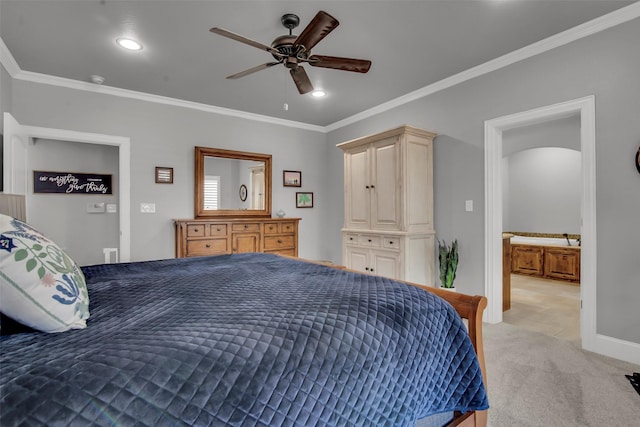 2911 Butterfield Trl, Sherman, TX 75092 - bedroom featuring crown molding, recessed lighting, light carpet, and ceiling fan