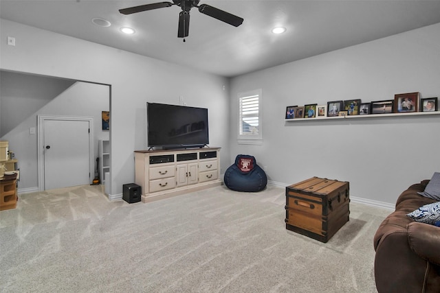 2911 Butterfield Trl, Sherman, TX 75092 - carpeted living room featuring ceiling fan and recessed lighting