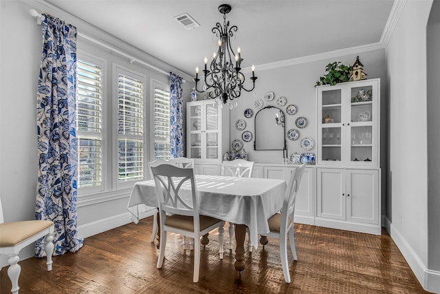 2911 Butterfield Trl, Sherman, TX 75092 - dining room featuring a chandelier, ornamental molding, and dark wood-style floors