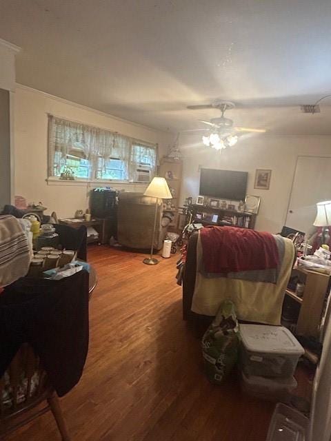 5730 Grover Pl, Shreveport, LA 71105 - living room featuring a ceiling fan and wood finished floors
