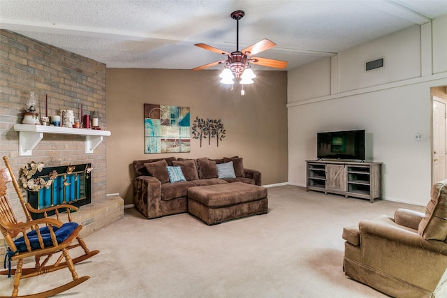 5312 Vermillion Trl, Arlington, TX 76017 - living area with ceiling fan, carpet flooring, and a fireplace