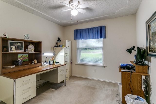 5312 Vermillion Trl, Arlington, TX 76017 - office area featuring a textured ceiling, light carpet, and a ceiling fan