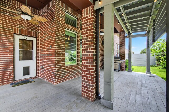 421 Fenceline Dr, Argyle, TX 76226 - view of patio / terrace with ceiling fan and area for grilling