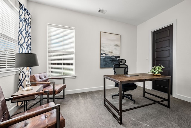 5495 Ashby Grove St, Dallas, TX 75209 - home office with baseboards and dark colored carpet