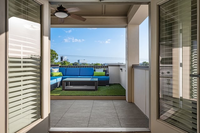 5495 Ashby Grove St, Dallas, TX 75209 - balcony with an outdoor hangout area and a ceiling fan