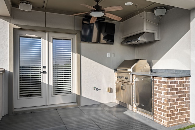 5495 Ashby Grove St, Dallas, TX 75209 - view of patio featuring a ceiling fan, exterior kitchen, and french doors