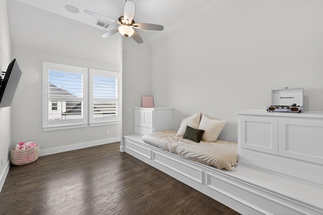 3387 Bellcrest Way, Celina, TX 75009 - living area with a ceiling fan, dark wood-style flooring, and vaulted ceiling