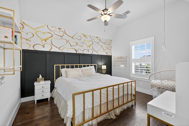 3387 Bellcrest Way, Celina, TX 75009 - bedroom with lofted ceiling, wood finished floors, and a ceiling fan