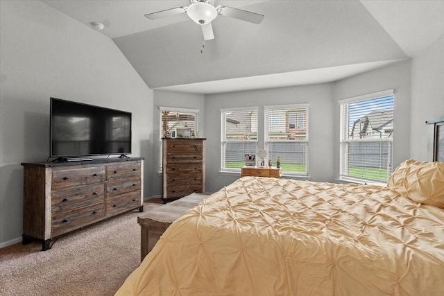 7118 Pampas Pl, Grand Prairie, TX 76804 - bedroom featuring vaulted ceiling, light carpet, and ceiling fan