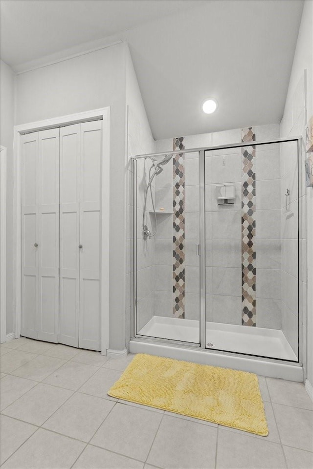 7118 Pampas Pl, Grand Prairie, TX 76804 - bathroom featuring a stall shower, tile patterned flooring, and recessed lighting