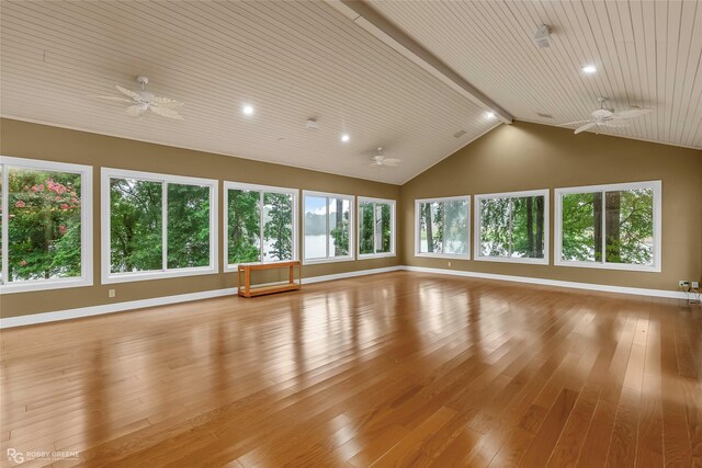 1078 Waters Edge Cir, Shreveport, LA 71106 - unfurnished room featuring a ceiling fan, light wood-style flooring, recessed lighting, high vaulted ceiling, and a wood ceiling with exposed beams