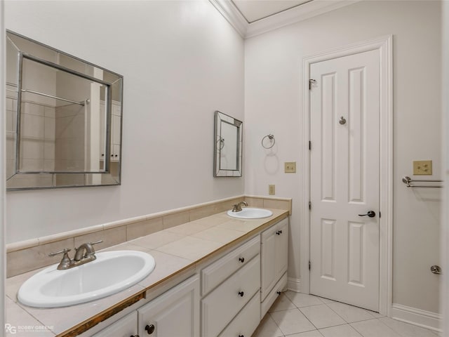 1078 Waters Edge Cir, Shreveport, LA 71106 - full bathroom with double vanity, crown molding, and tile patterned floors