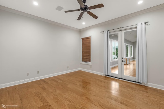 1078 Waters Edge Cir, Shreveport, LA 71106 - spare room featuring a ceiling fan, crown molding, light wood-style flooring, and recessed lighting