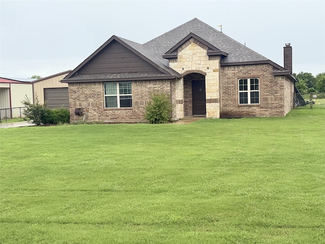 124 Brady Coleman Ln, Springtown, TX 76082 - view of front of house with roof with shingles, a chimney, and brick siding