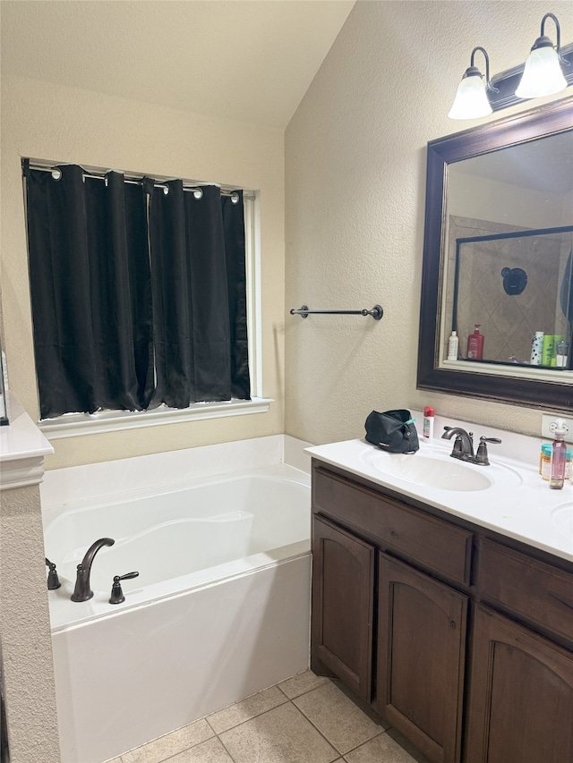 124 Brady Coleman Ln, Springtown, TX 76082 - full bath with a bath, vanity, tile patterned flooring, and a shower with door