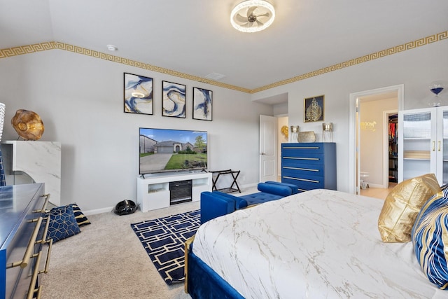 521 Bermuda Ave, Lancaster, TX 75146 - bedroom featuring carpet, ornamental molding, and vaulted ceiling