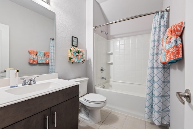 521 Bermuda Ave, Lancaster, TX 75146 - bathroom featuring shower / bath combination with curtain, vanity, and tile patterned flooring