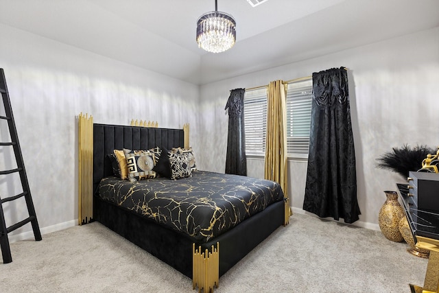 521 Bermuda Ave, Lancaster, TX 75146 - carpeted bedroom featuring a chandelier and lofted ceiling
