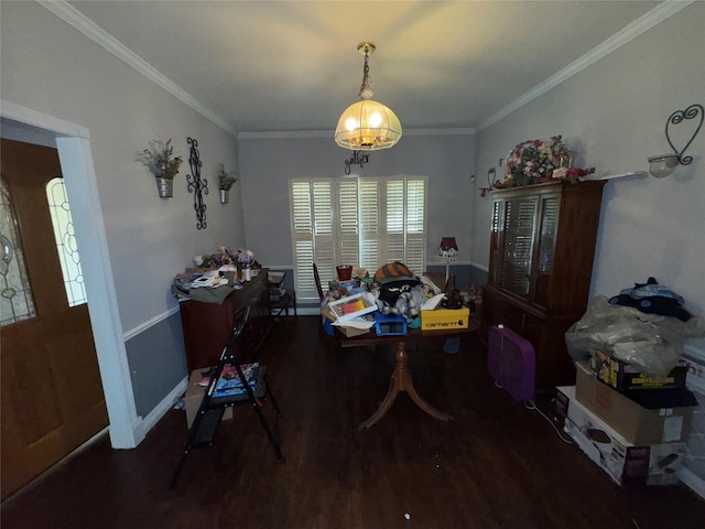 2720 Dorothy Dr, Keene, TX 76031 - dining space featuring wood finished floors, crown molding, and a chandelier