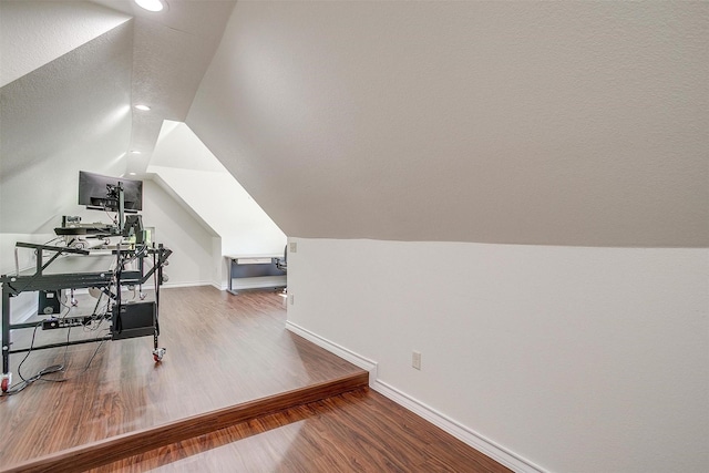 609 Huntington Ct, Grapevine, TX 76051 - office space featuring vaulted ceiling, wood finished floors, and recessed lighting