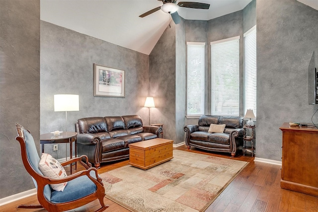 609 Huntington Ct, Grapevine, TX 76051 - living room featuring hardwood / wood-style flooring, ceiling fan, and vaulted ceiling