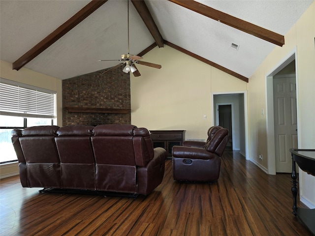 170 N Meadowbrook Dr, Pottsboro, TX 75076 - living area featuring wood finished floors, beamed ceiling, ceiling fan, and high vaulted ceiling