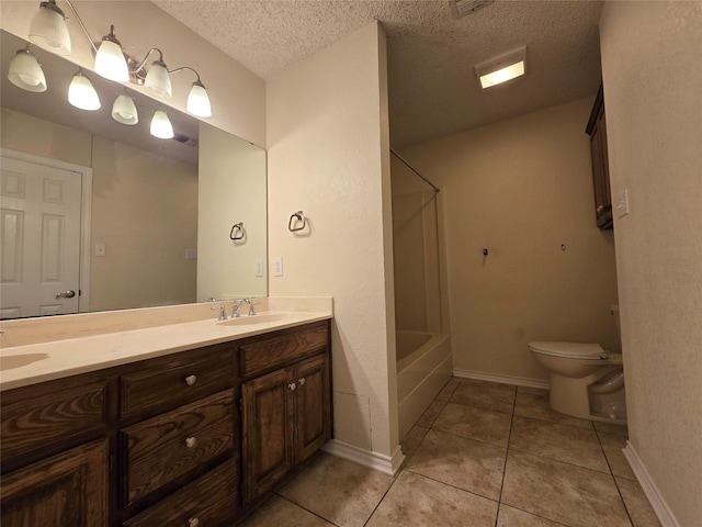 170 N Meadowbrook Dr, Pottsboro, TX 75076 - bathroom with double vanity, a textured ceiling, tile patterned flooring, and shower / bathtub combination