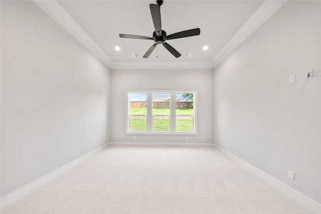 232 Bel Grand Rd, Haslet, TX 76052 - unfurnished room with crown molding, light carpet, recessed lighting, and ceiling fan