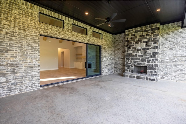 232 Bel Grand Rd, Haslet, TX 76052 - view of patio with an outdoor stone fireplace and a ceiling fan