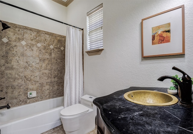 5101 Oak Timbers Ct, Colleyville, TX 76034 - bathroom featuring shower / tub combo with curtain, vanity, and a textured wall