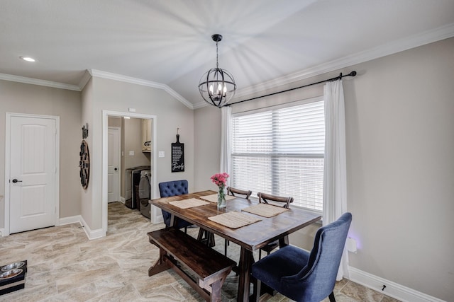 785 Crockett Dr, Lavon, TX 75166 - dining area featuring a chandelier and ornamental molding
