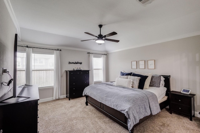785 Crockett Dr, Lavon, TX 75166 - bedroom with ornamental molding, light colored carpet, and a ceiling fan