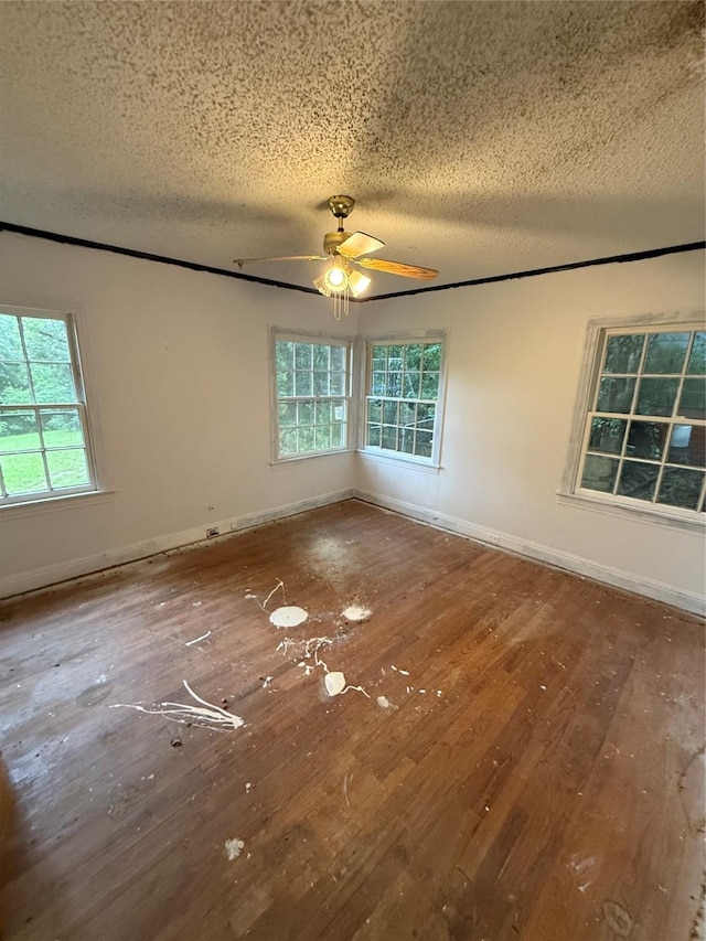 709 Highland Dr, Palestine, TX 75801 - spare room with hardwood / wood-style floors, a textured ceiling, plenty of natural light, and ceiling fan