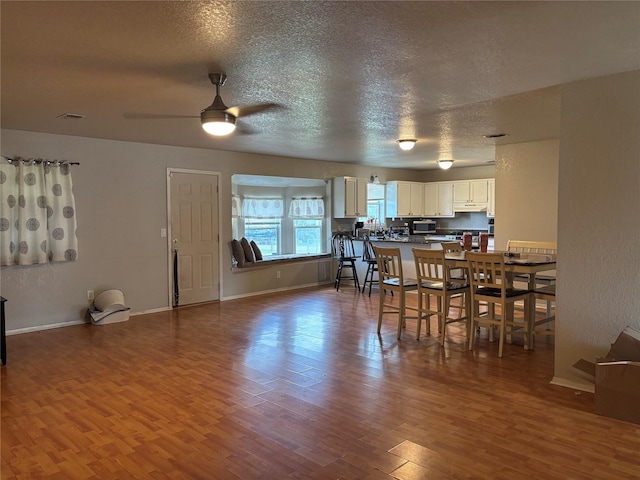 4052 Country Meadows Cir, Granbury, TX 76049 - dining room featuring wood finished floors, ceiling fan, and a textured ceiling