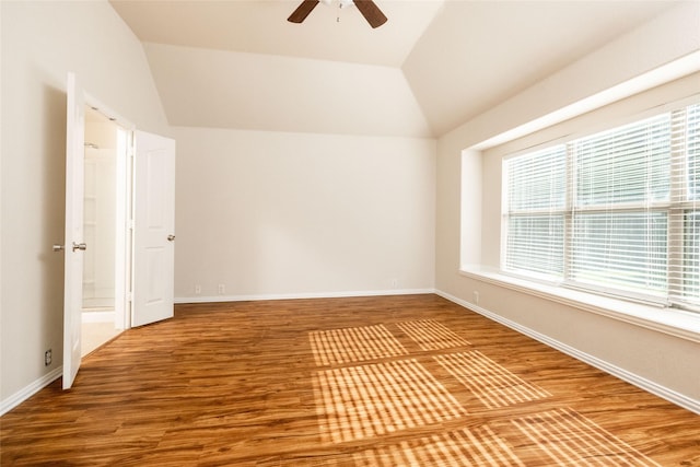 2401 Fawn Meadow Dr, Little Elm, TX 75068 - spare room featuring ceiling fan, vaulted ceiling, and wood finished floors