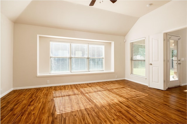 2401 Fawn Meadow Dr, Little Elm, TX 75068 - spare room featuring lofted ceiling, wood finished floors, ceiling fan, and a smoke detector