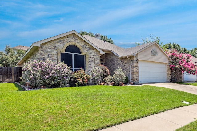5219 Tennis Villa Dr, Arlington, TX 76017 - ranch-style house with a garage, driveway, a chimney, roof with shingles, and brick siding