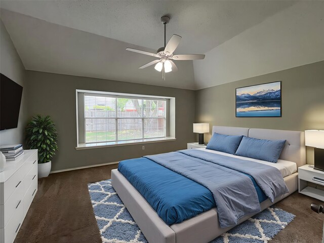 4400 Ripplewood Rd, Frisco, TX 75035 - carpeted bedroom featuring vaulted ceiling and ceiling fan