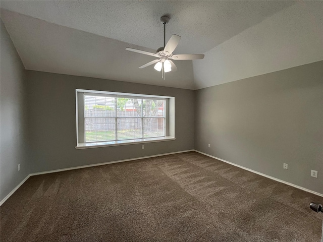 4400 Ripplewood Rd, Frisco, TX 75035 - carpeted empty room with a ceiling fan, vaulted ceiling, and a textured ceiling